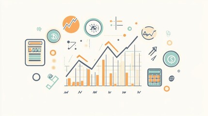 Fototapeta premium Data analytics illustration showcasing financial growth charts, bar graphs, and metrics. Enhance your business intelligence and strategy with advanced analytics and precise financial insights.