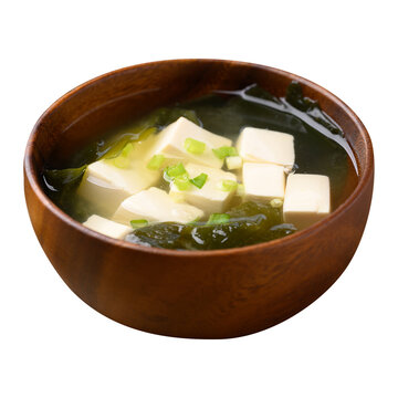 Miso soup with tofu, wakame seaweed and spring onion, Traditional Japanese soup