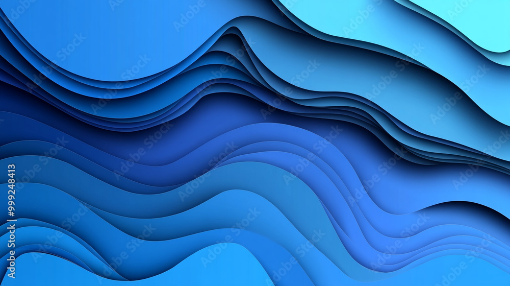 Poster 3d paper cut style background. abstract blue paper waves in layered design. an artistic composition 