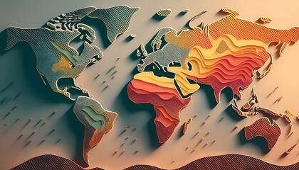 Environmental Impact Concept - Digital map of the world with tropical zones showing weather conditions.