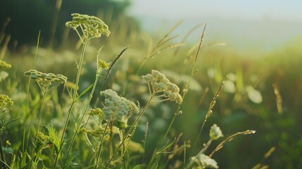 Fototapeta premium Achillea Thracica Wild Plant Shot In Summer