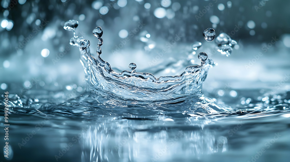 Poster water droplet splashing in slow motion, creating a stunning visual