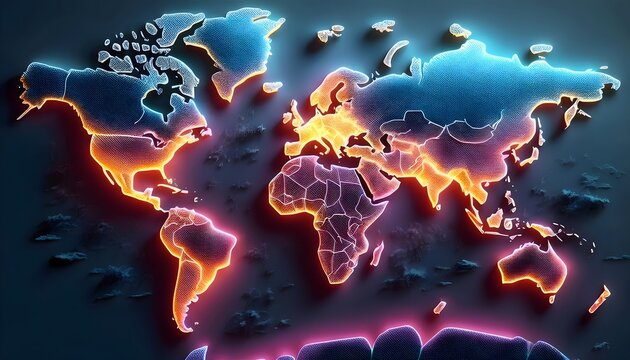 Environmental Impact Concept - Digital map of the world with tropical zones showing weather conditions.