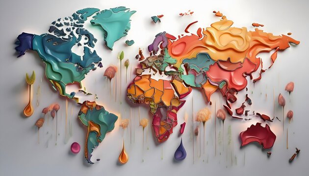 Environmental Impact Concept - Digital map of the world with tropical zones showing weather conditions.