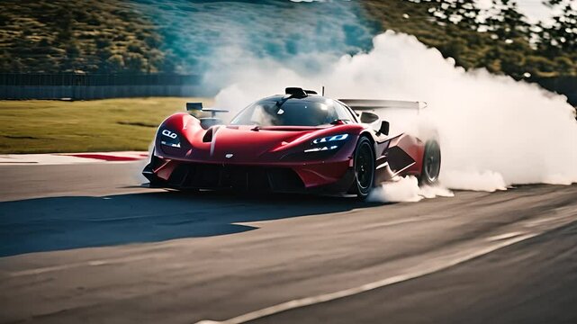 hypercar burnout with lots of smoke.