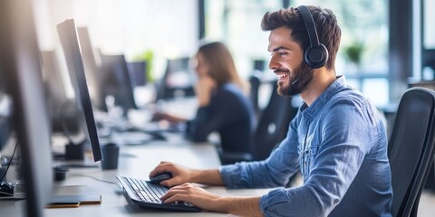 Comprehensive customer support with agents using digital platforms and personalized attention to meet client needs in a contemporary office.