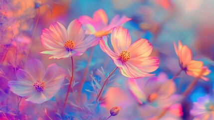 cosmos flowers with color filters in the garden in summer