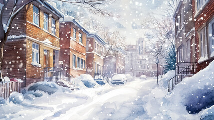 雪降る朝の住宅街 - 静かな冬の日常と穏やかな景色