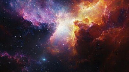 Fototapeta premium Stunning nebula clouds in deep space, colorful, swirling galaxies and a glowing supernova, stars twinkling in the vast cosmos.