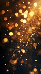 Golden christmas particles and sprinkles for a holiday celebration like christmas or new year. shiny golden lights. wallpaper background for ads or gifts wrap and web design