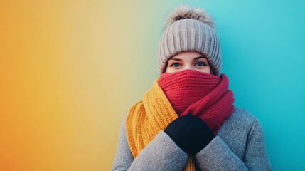 Bundled Up Person Facing Harsh Winter Weather With Warm Scarf And Hat For Protection
