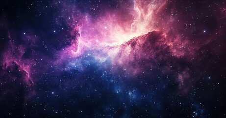 Fototapeta premium A vibrant cosmic nebula with brilliant shades of pink, purple, and blue against a starry backdrop.