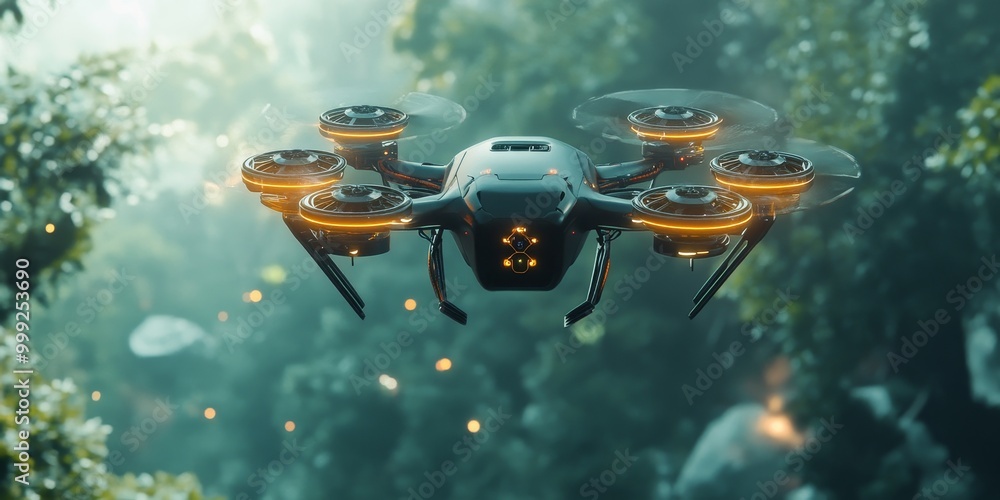 Fototapete an autonomous drone, with advanced sensors and AI systems enabling precise navigation and real-time obstacle avoidance.