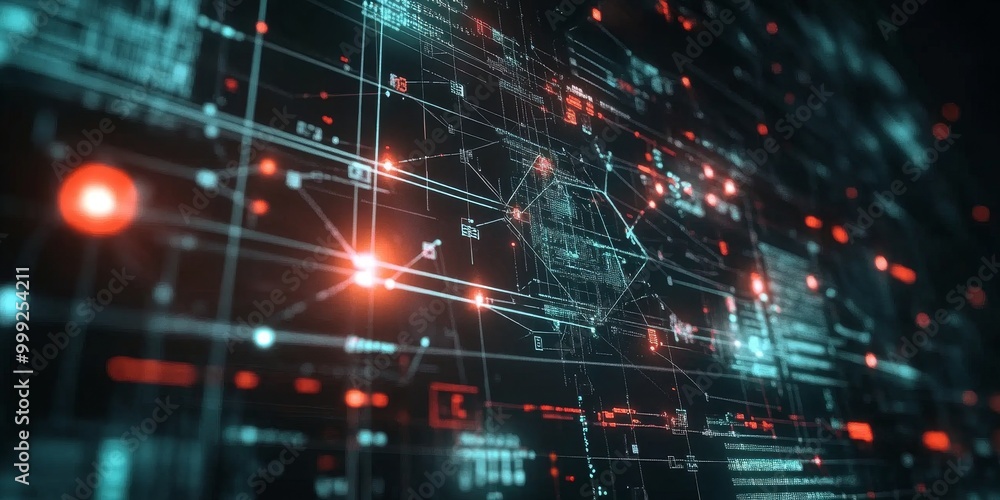 Aufkleber Detailed view of an AI-powered threat detection system scanning a network for vulnerabilities, with visual data analytics, showcasing advanced cybersecurity tools.