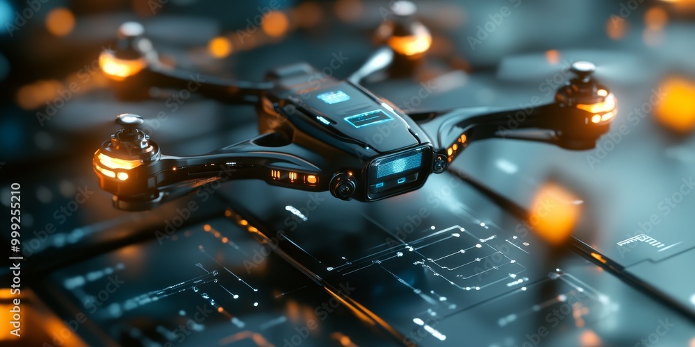Fototapete an autonomous drone, with advanced sensors and AI systems enabling precise navigation and real-time obstacle avoidance.