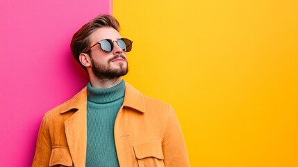 Obraz premium Stylish Young Man in Sunglasses and Casual Outfit Posing Confidently in Studio