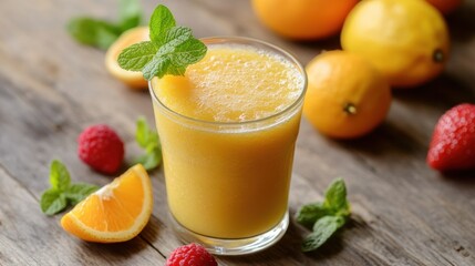 Miniature fruit tree smoothie, made from small, flavorful fruits like mini oranges and lemons, offering a burst of fresh flavor.