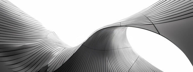 A striking abstract view of a flowing architectural structure in monochrome, showcasing smooth curves and rhythmic lines.