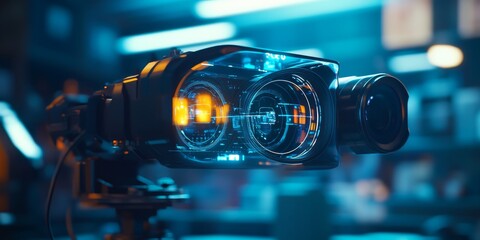 Fototapeta premium Macro shot of an AR devices camera module, capturing real-world data to produce precise augmented overlays, key for immersive experiences.