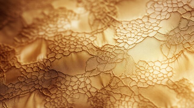 A delicate gold lace pattern background with intricate detailing and soft light