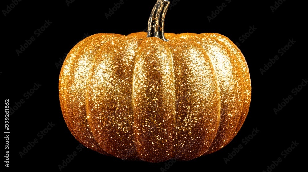 Sticker Glittery pumpkin isolated on black background