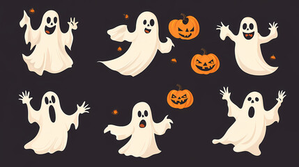 Halloween characters horror vector set design. Halloween character like grim reaper, ghost, pumpkin and Frankenstein.