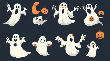 Halloween characters horror vector set design. Halloween character like grim reaper, ghost, pumpkin and Frankenstein.