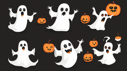 Halloween characters horror vector set design. Halloween character like grim reaper, ghost, pumpkin and Frankenstein.