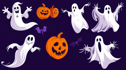Halloween characters horror vector set design. Halloween character like grim reaper, ghost, pumpkin and Frankenstein.