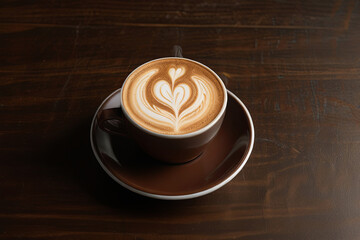 Abstract 3D Coffee Art A Steaming Cup of Latte with Flowing, Espresso-Toned Background