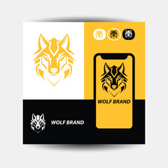 wolf head logo design,with a minimalist, simple, and elegant geometric style, with black and white monochrome colors
