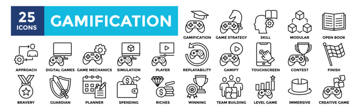 Gamification  icon collection set. Containing design technology, gamification, education, strategy