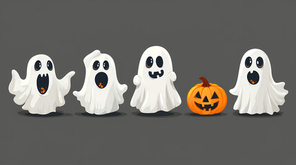 Obraz premium Halloween characters horror vector set design. Halloween character like grim reaper, ghost, pumpkin and Frankenstein.