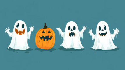 Halloween characters horror vector set design. Halloween character like grim reaper, ghost, pumpkin and Frankenstein.
