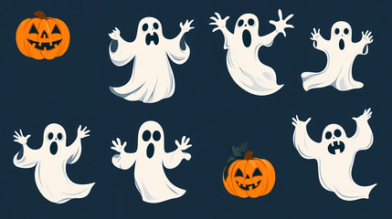Halloween characters horror vector set design. Halloween character like grim reaper, ghost, pumpkin and Frankenstein.