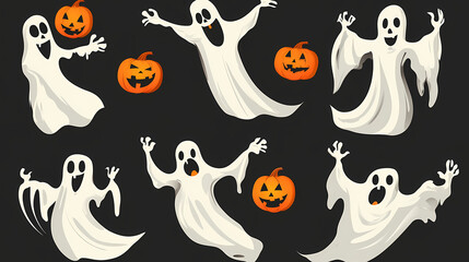 Halloween characters horror vector set design. Halloween character like grim reaper, ghost, pumpkin and Frankenstein.