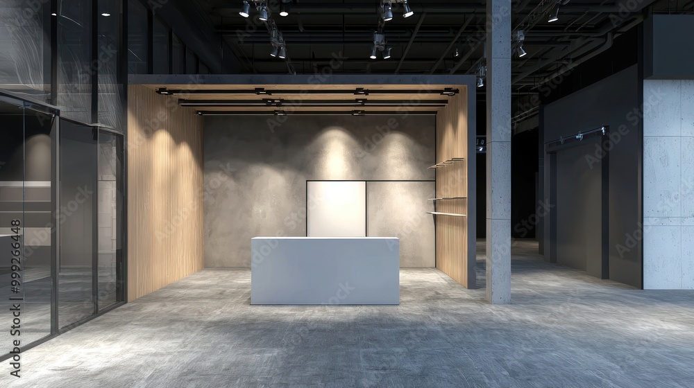 Aufkleber 5. an empty booth space with potential for customization and branding.