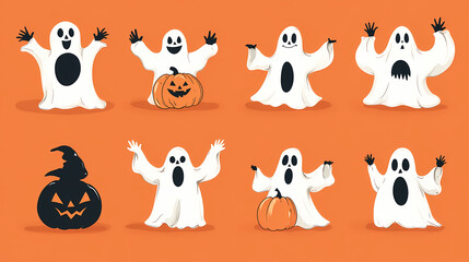 Naklejka premium Halloween characters horror vector set design. Halloween character like grim reaper, ghost, pumpkin and Frankenstein.
