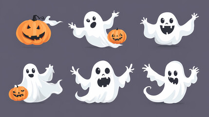 Halloween characters horror vector set design. Halloween character like grim reaper, ghost, pumpkin and Frankenstein.