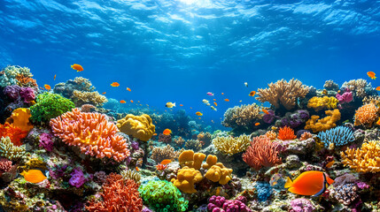 Obraz premium Colorful Coral Reefs with Vivid Fish in the Ocean