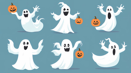 Halloween characters horror vector set design. Halloween character like grim reaper, ghost, pumpkin and Frankenstein.