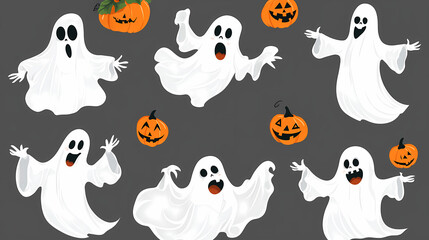 Halloween characters horror vector set design. Halloween character like grim reaper, ghost, pumpkin and Frankenstein.