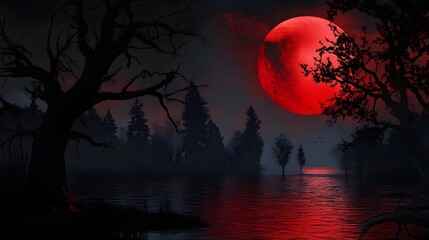 Fototapeta premium Terrifying spooky night with red moon