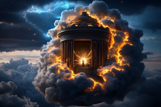 A healer working in a floating temple in the clouds, using divine light to heal those who come to them, surrounded by ethereal mist and glowing energy