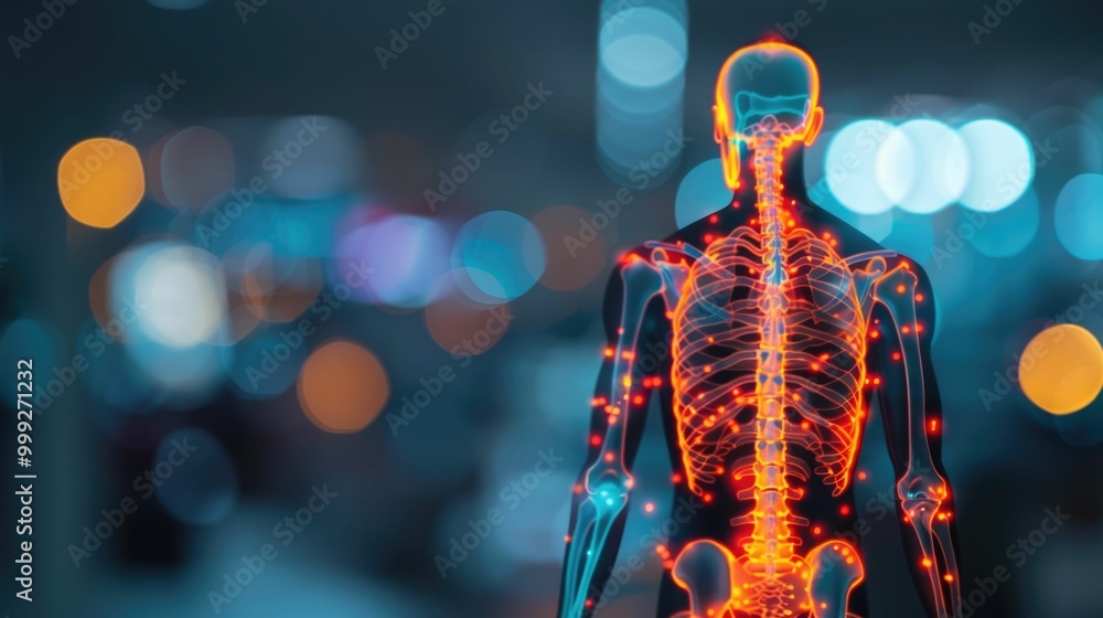 Poster radiant 3d visualization of the human body highlighting nutrient rich regions with a captivating dep
