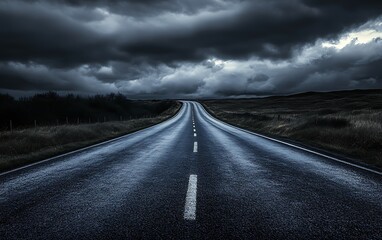 Empty Road Under Dark Cloudy Sky Symbolizing Loneliness and Uncertainty of Grief