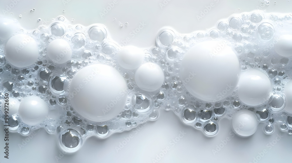 Poster white bubbles in water: a close-up view of a clean and refreshing texture