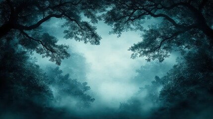 Obraz premium Eerie Foggy Forest Scene with Gnarled Trees