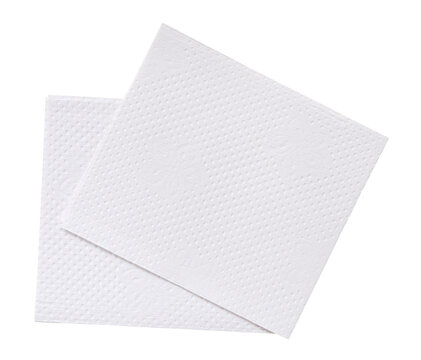 Two folded pieces of white tissue paper or napkin in stack tidily prepared for use in toilet or restroom isolated with clipping path in png file format