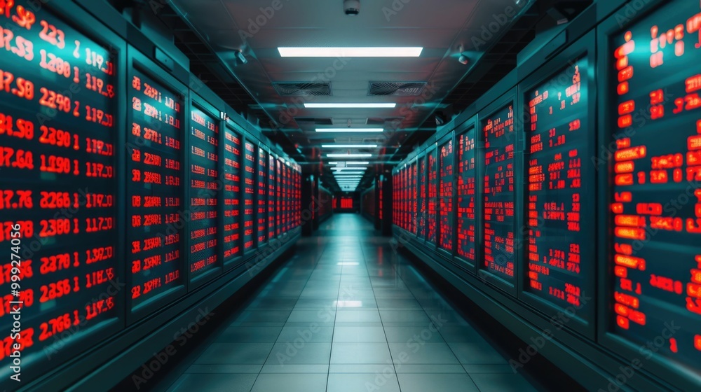 Poster futuristic digital financial dashboard showcasing complex market data and corporate earnings analysi